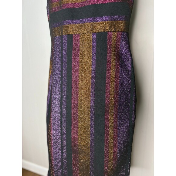 Diane Von Furstenberg Black Metallic Stripe Sleeveless Work Dress‎ Size 4 Purple - Picture 2 of 9
